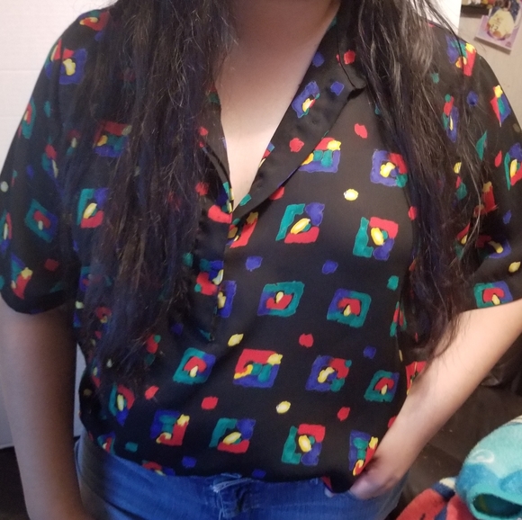 Colorful squares black top - Picture 4 of 10